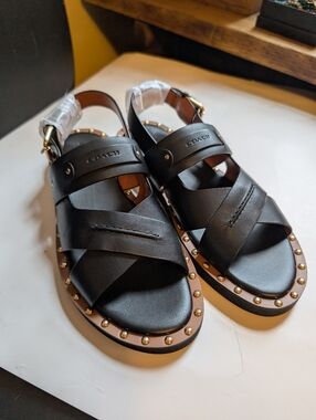 COACH Jemma Black Leather Studded Slingback Sandals Size 7.5 Floor Model